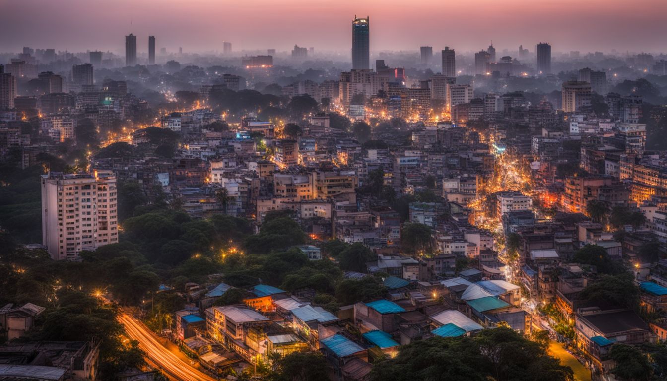 A vibrant cityscape at sunset with diverse individuals captured in a stunning photograph.