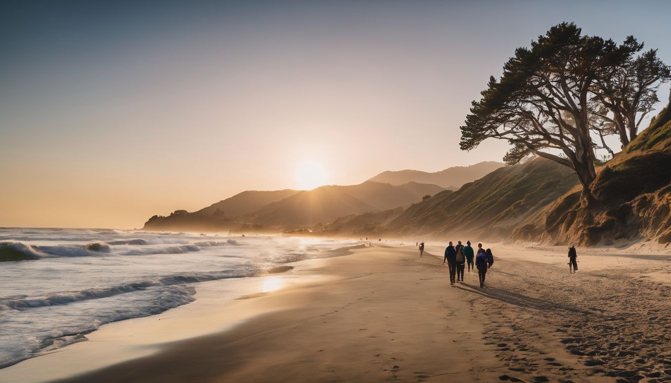 A diverse group of travelers enjoy a scenic beach in Malibu.