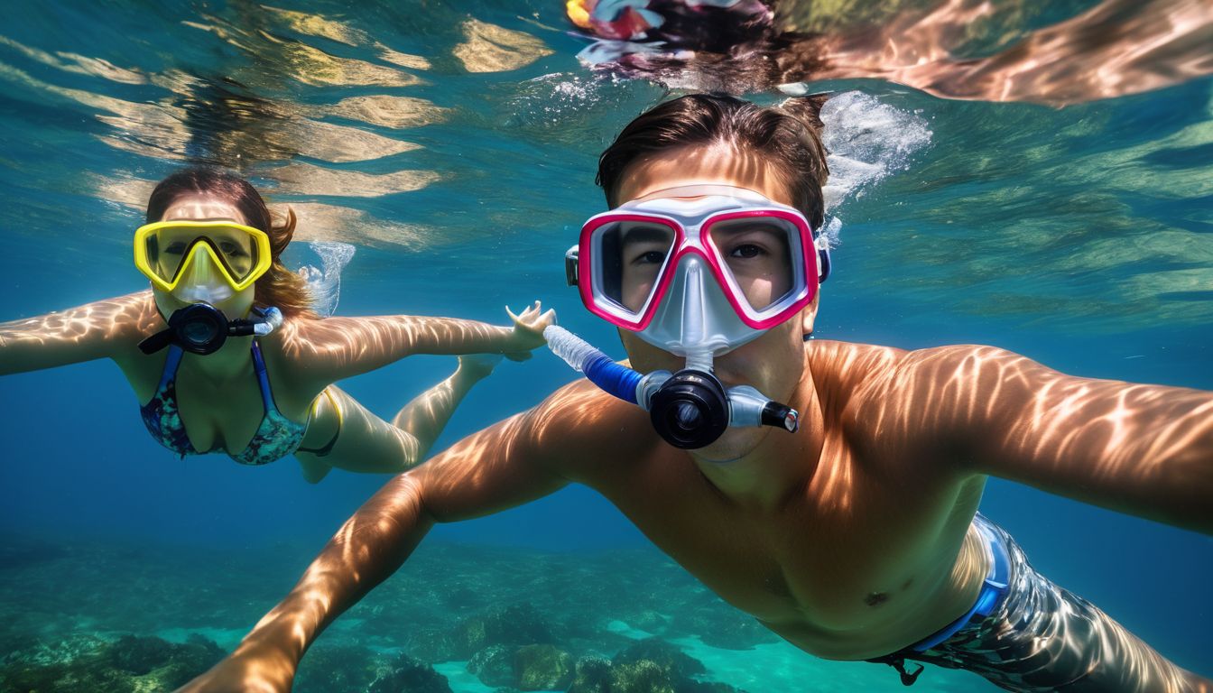 A diverse group of friends snorkeling in the pristine waters of Pattaya, enjoying the bustling atmosphere and crystal clear views.
