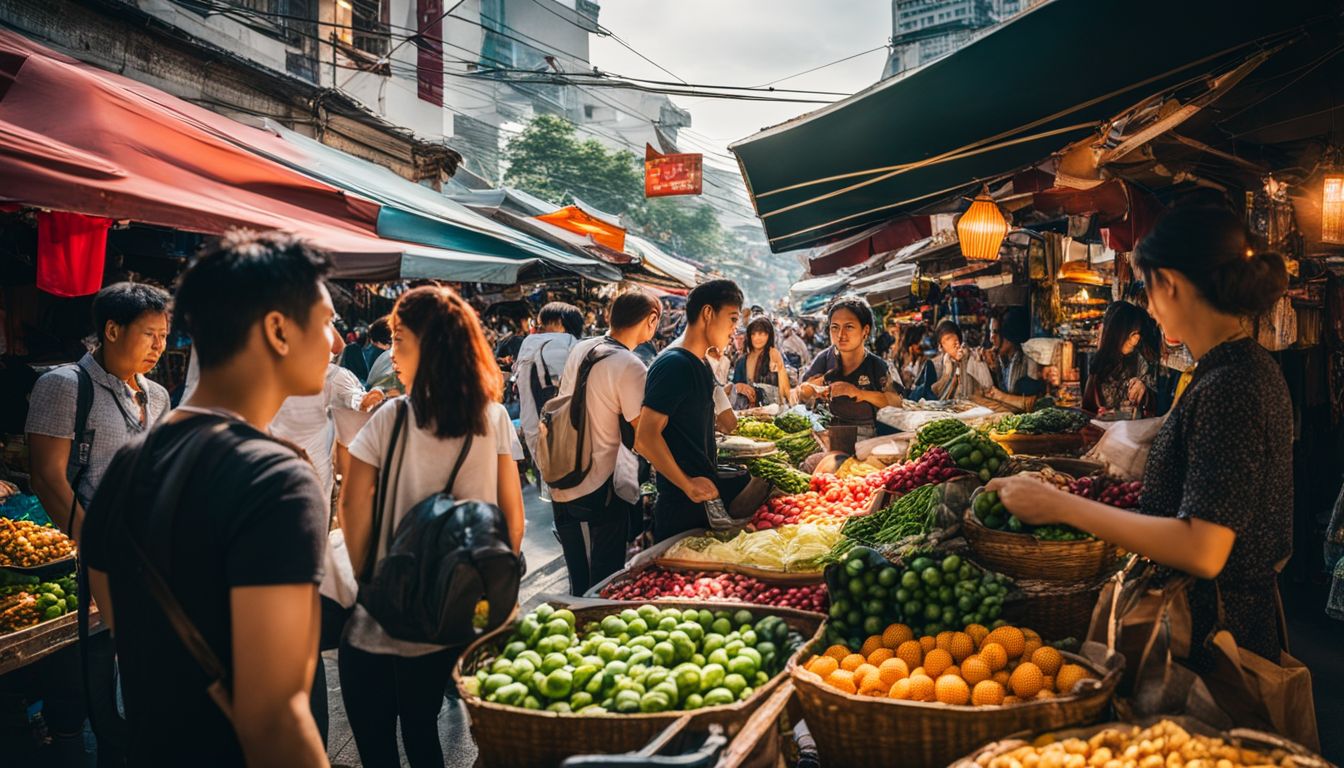 Tourists explore bustling street markets in Bangkok, capturing the vibrant atmosphere and diverse faces.