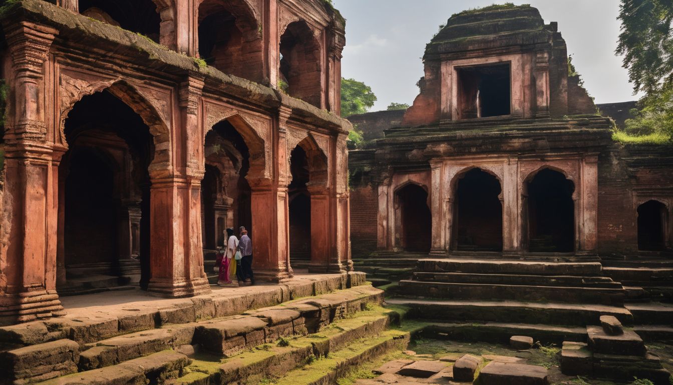 A group of tourists exploring ancient ruins in Sonargaon.
