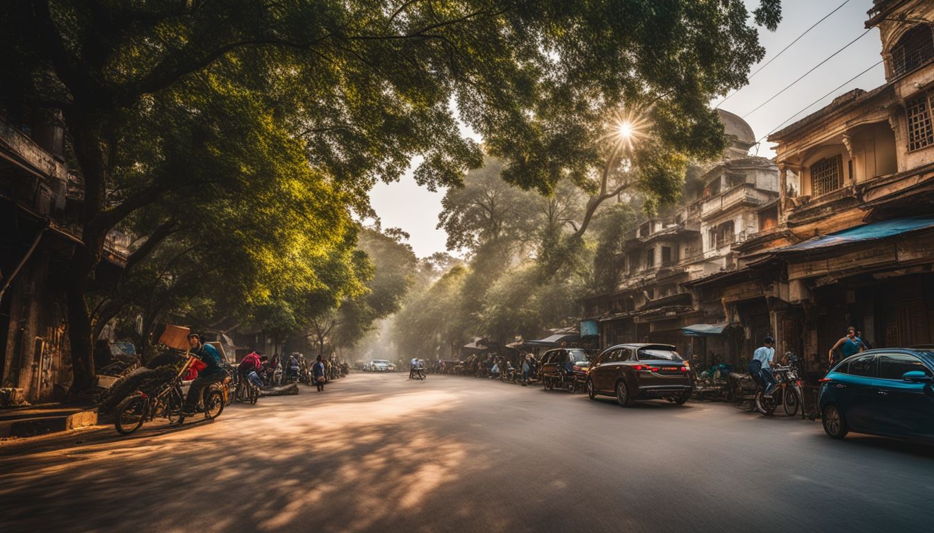 The photo depicts the affluent neighborhood of Gulshan with its tree-lined streets and luxurious houses.