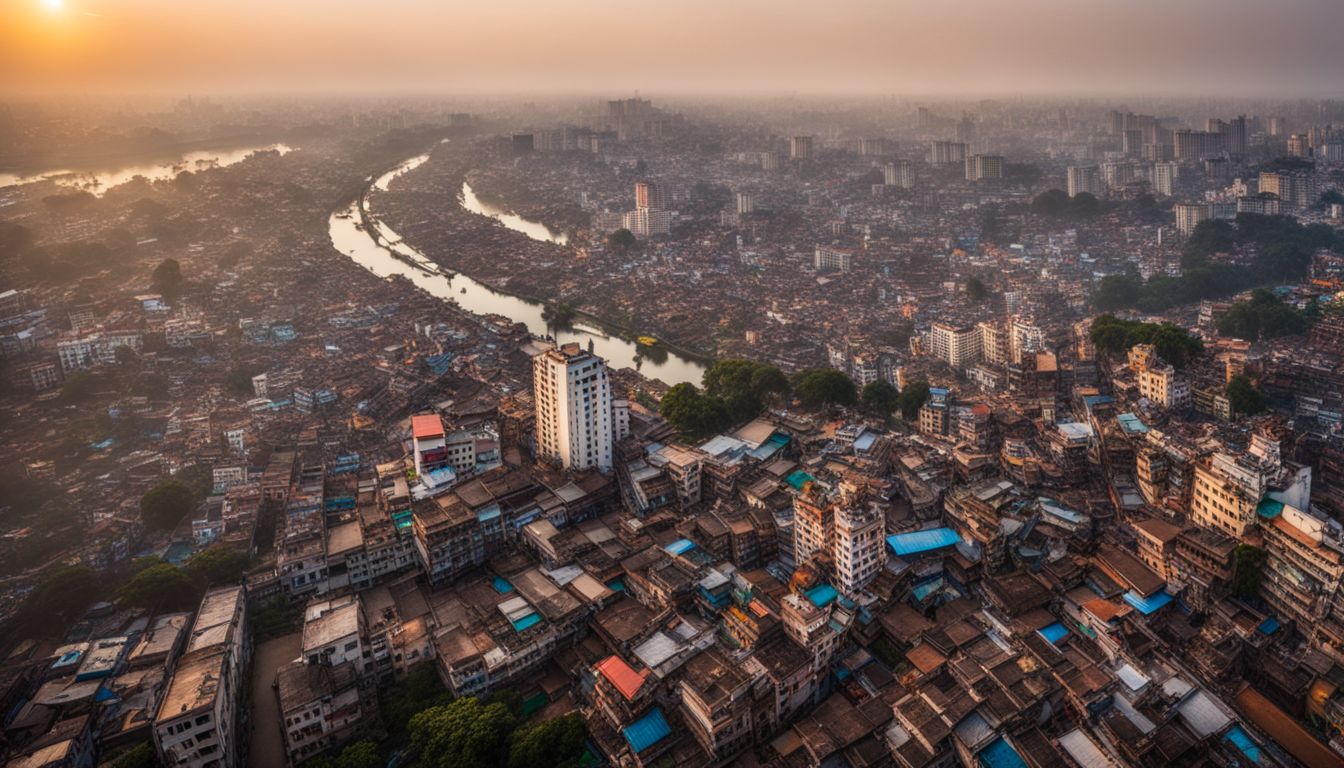 A captivating aerial view of the diverse and bustling cityscape of Dhaka, Bangladesh.