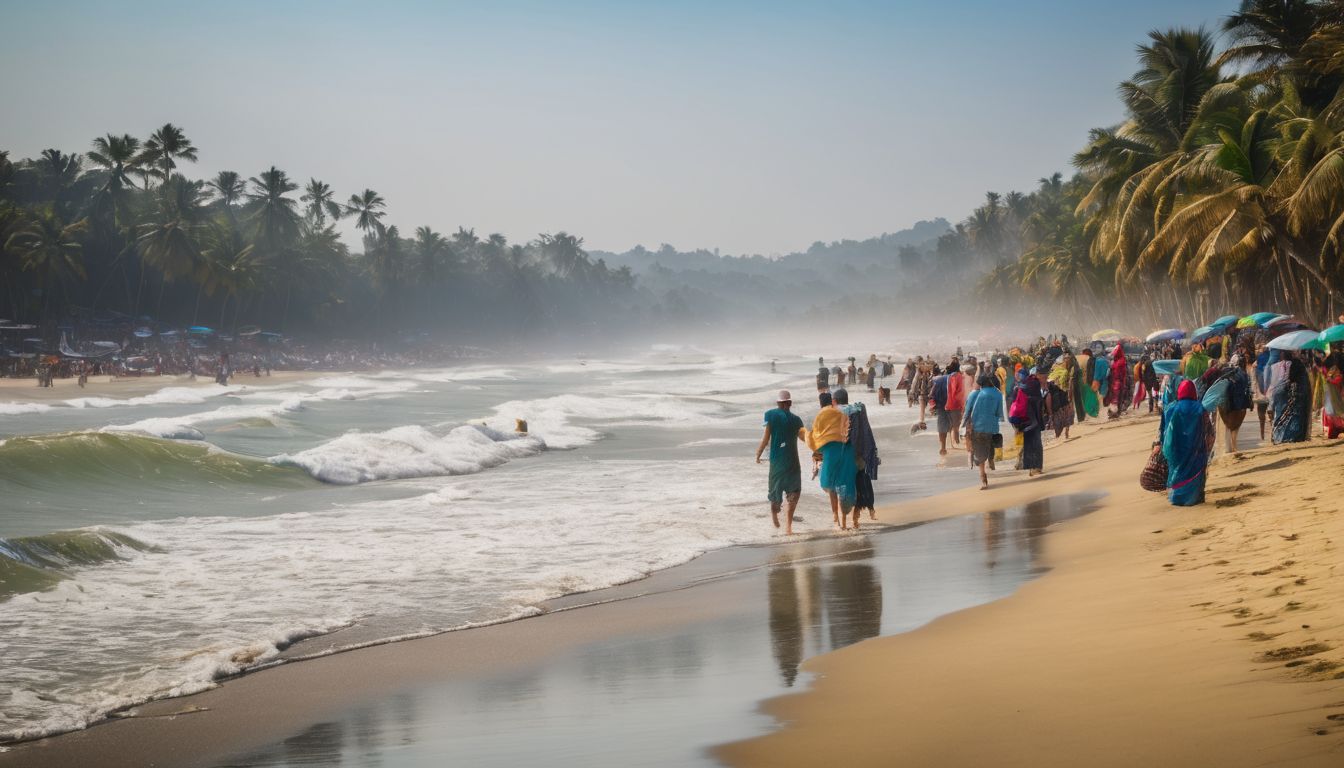 A diverse group of tourists enjoy a sunny day at Cox's Bazar beach, capturing the essence of the best season and travel tips.