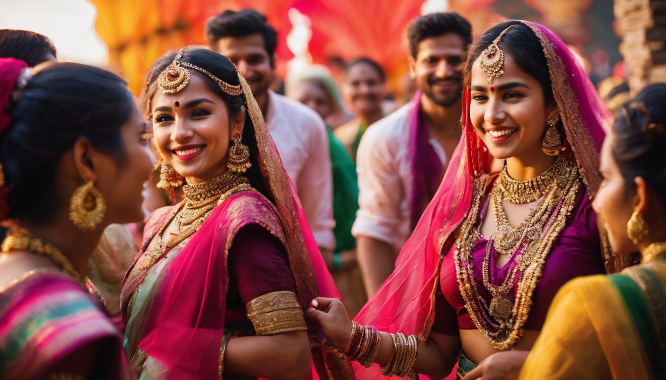 A vibrant cultural event showcasing traditional Bangladeshi attire and joyful dance performances.