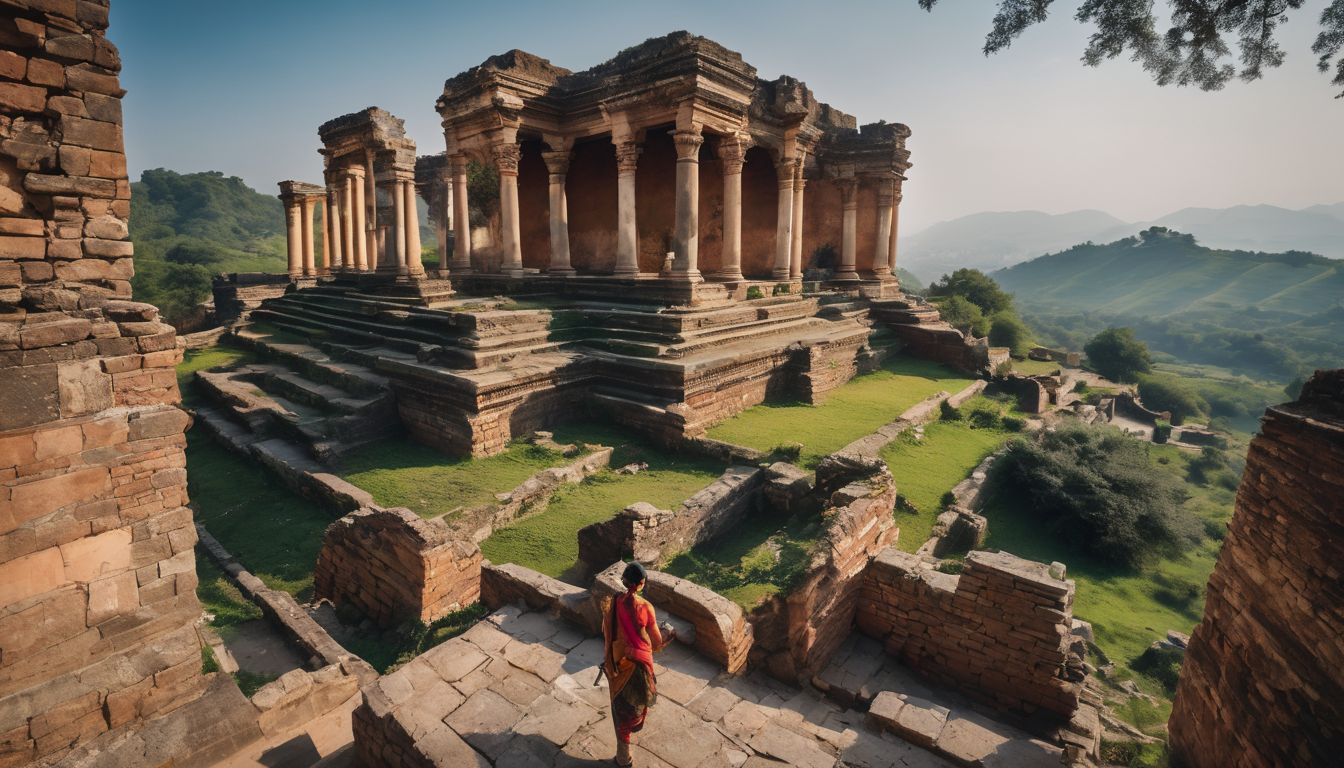 A group of tourists explore the historic ruins of Mohasthangarh in a bustling atmosphere.