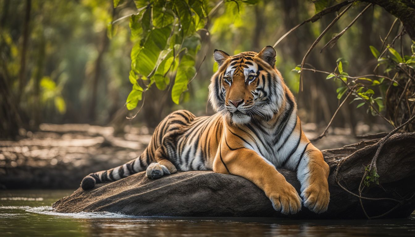 A wildlife photographer captures a Royal Bengal Tiger in a lush mangrove forest.