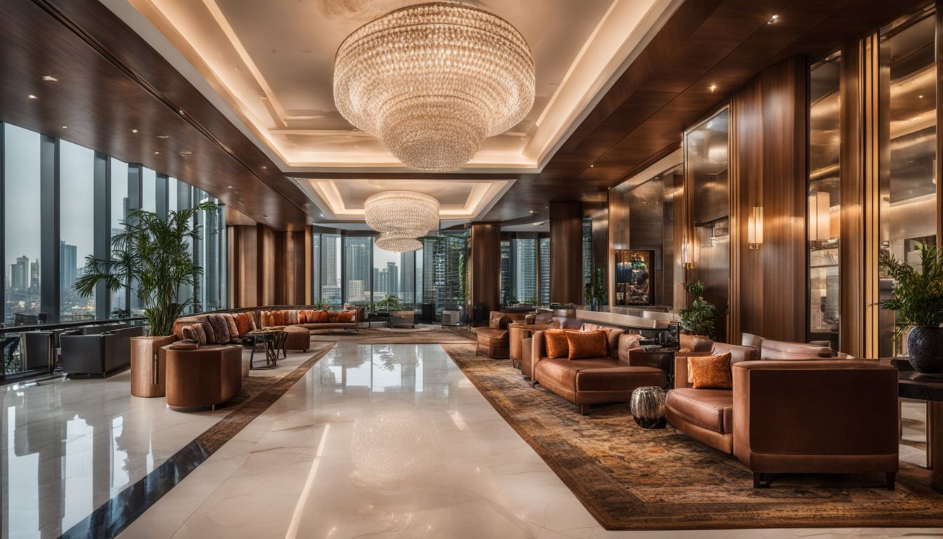The photo shows the luxurious lobby of The Zabeer Dhaka with a diverse group of people.