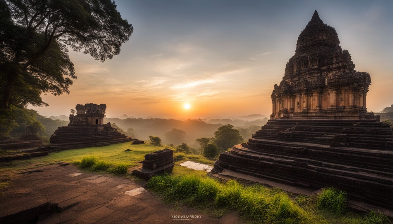 The photo showcases the majestic ruins of Somapura Mahavihara at sunrise in stunning detail and clarity.