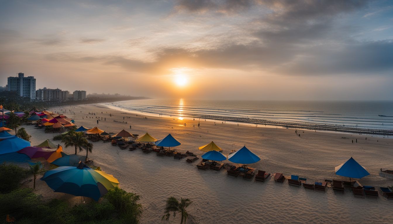 The photo showcases the top 10 sea view hotels in Cox's Bazar beach, with a bustling atmosphere and stunning panoramic view.