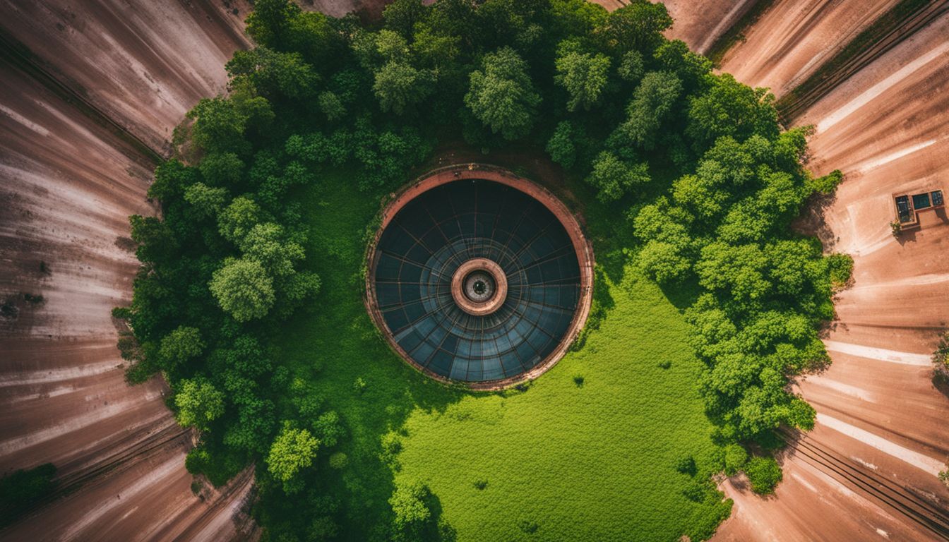 An aerial photograph showcasing the Lalbagh Fort water tank surrounded by lush greenery.