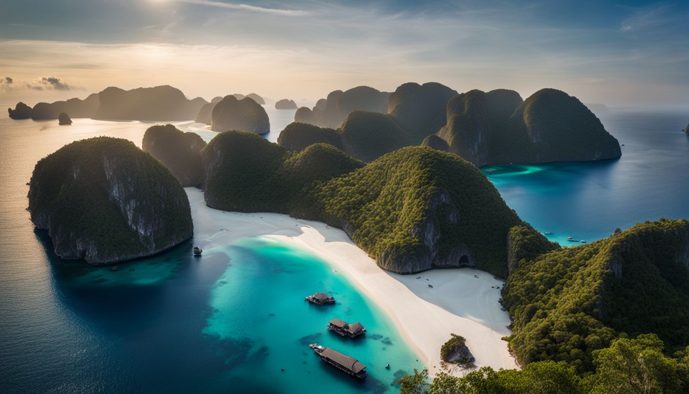 A stunning aerial photograph of Maya Bay, showcasing its untouched beauty after reopening following a four-year closure.