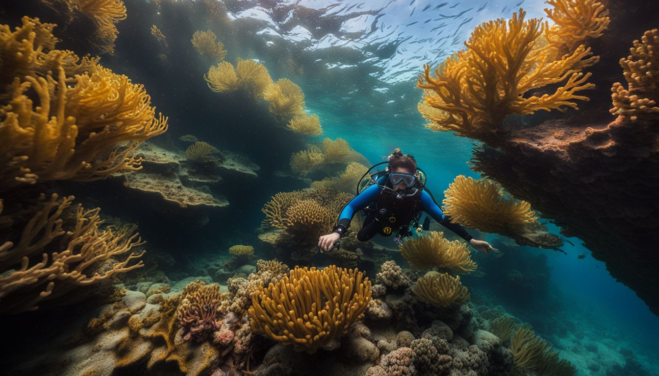 A diver explores the vibrant underwater world of Sail Rock, capturing the diverse marine life with a DSLR camera.