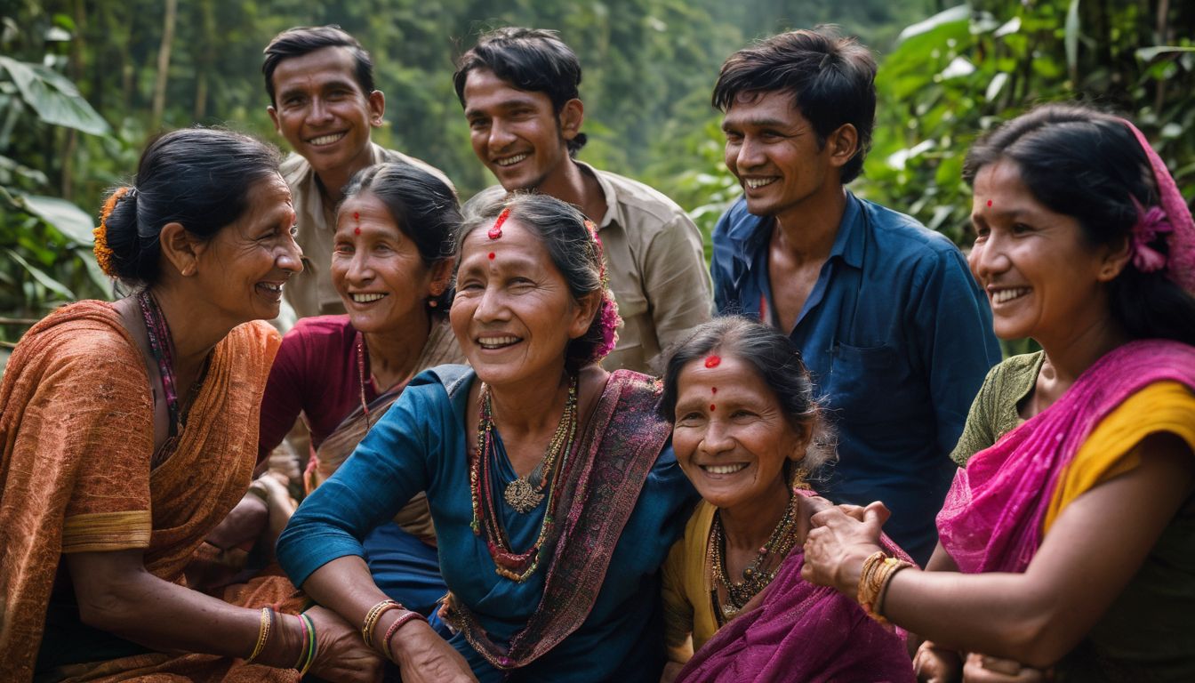 A group of local villagers celebrating the end of British rule in the Chittagong Hill Tracts.