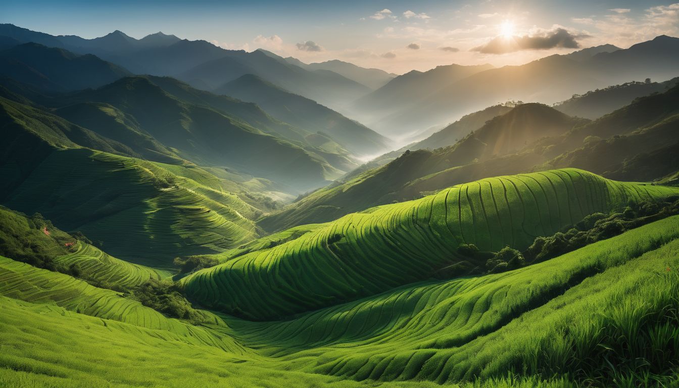 The photo shows a stunning panoramic view of the Sajek Valley with its rolling green hills and mist-covered landscape.