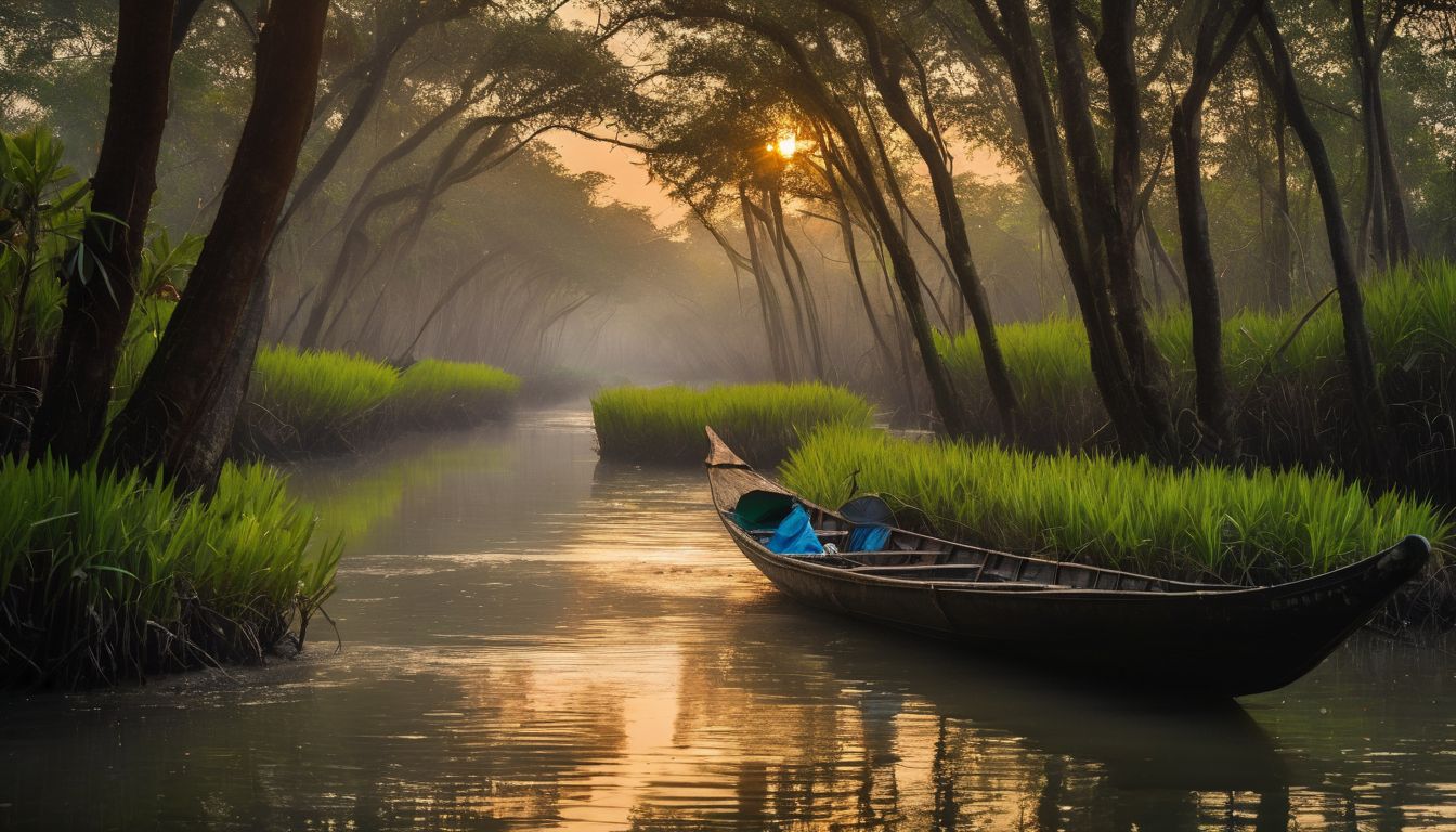 The image showcases the breathtaking scenery and wildlife of the Sundarbans mangrove forests.