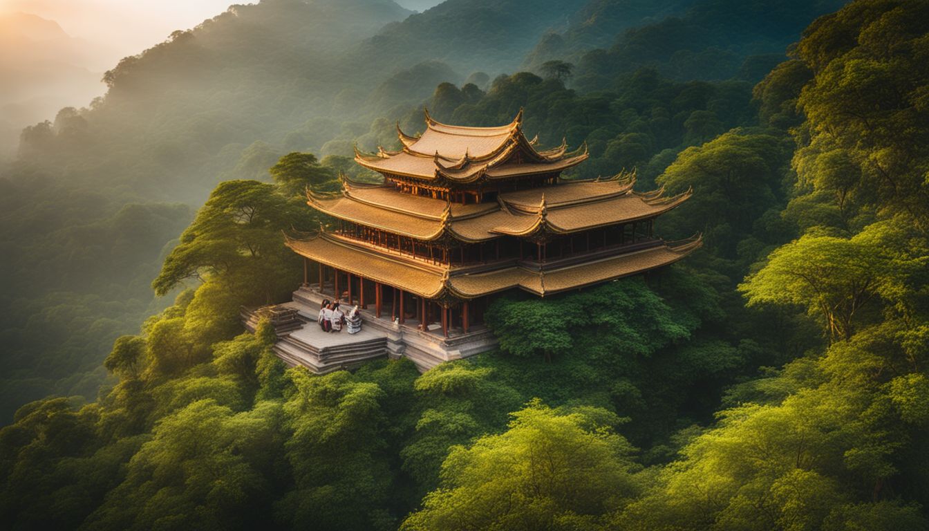 A beautiful temple surrounded by nature, photographed with stunning clarity and detail.
