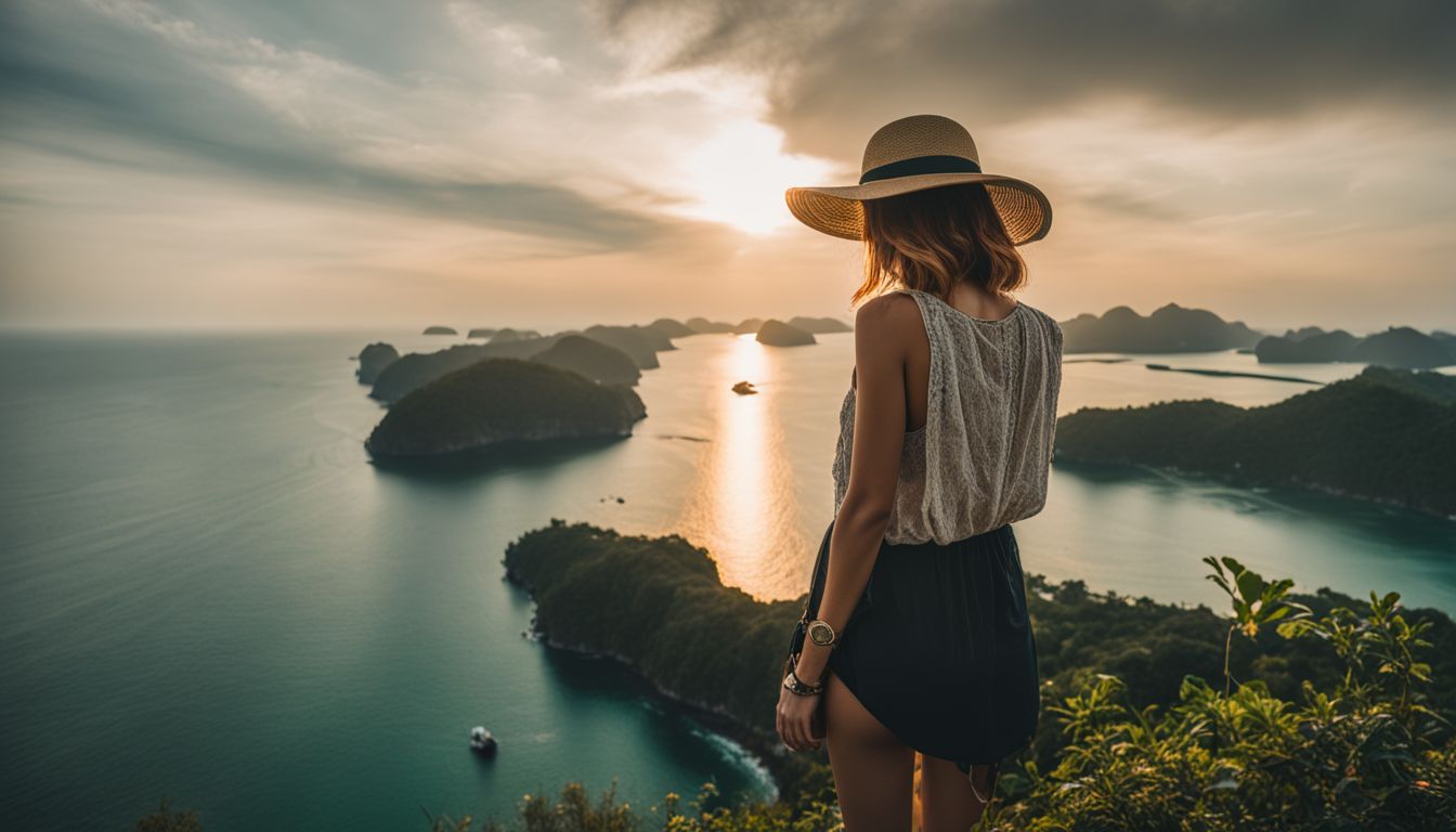 A woman enjoys a scenic view of the coastline at Ao Noi.