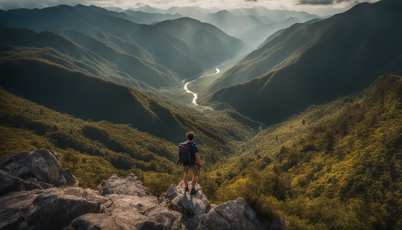 A hiker standing on an overlook in Sajek Valley, showcasing the stunning landscape and bustling atmosphere.