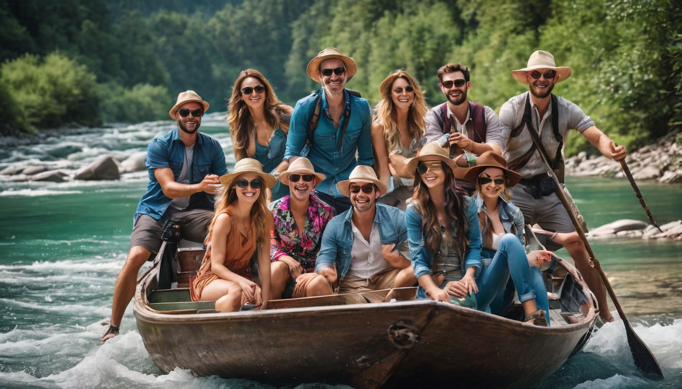 A diverse group of tourists enjoying a boat ride on a crystal-clear river at Lalakhal.