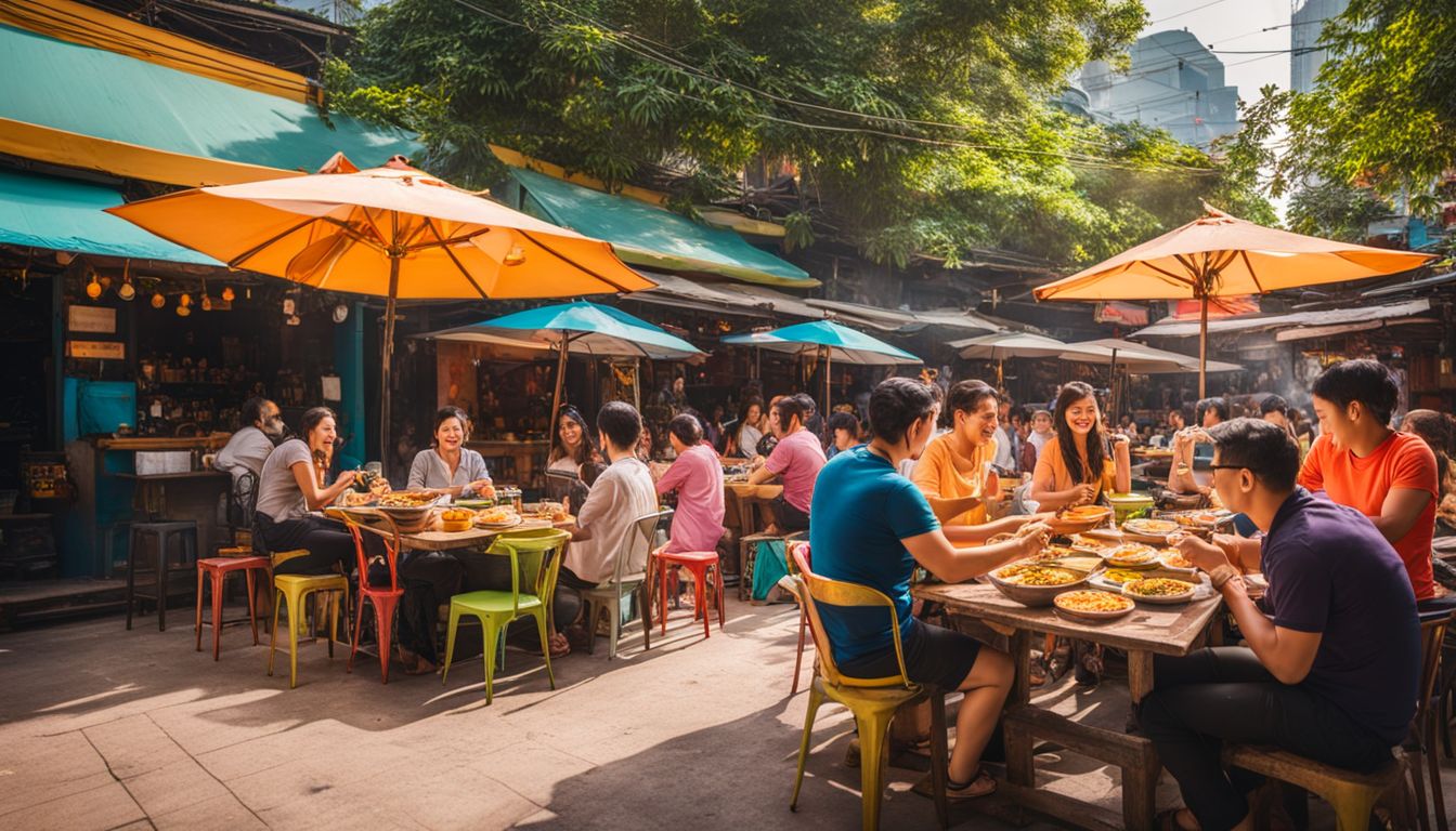 A vibrant outdoor seating area at Khao Soi Lam Duan where locals enjoy bowls of khao soi.
