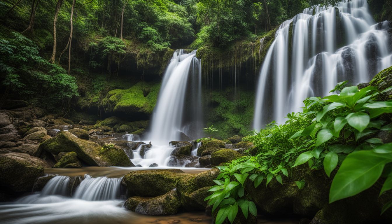 A stunning photograph of a waterfall in Khao Yai National Park showcasing its natural beauty.