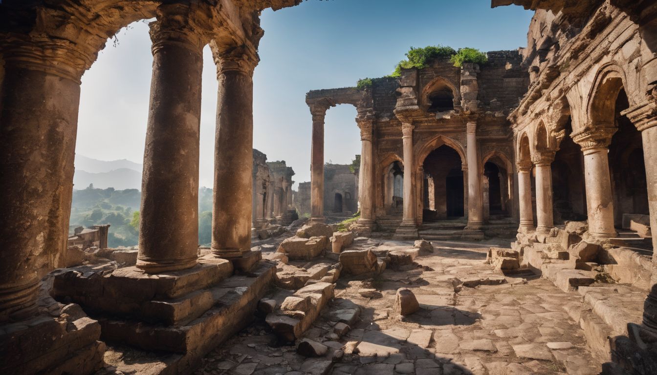 A group of tourists explore the historic ruins near Tajhat Palace, capturing the bustling atmosphere with their cameras.