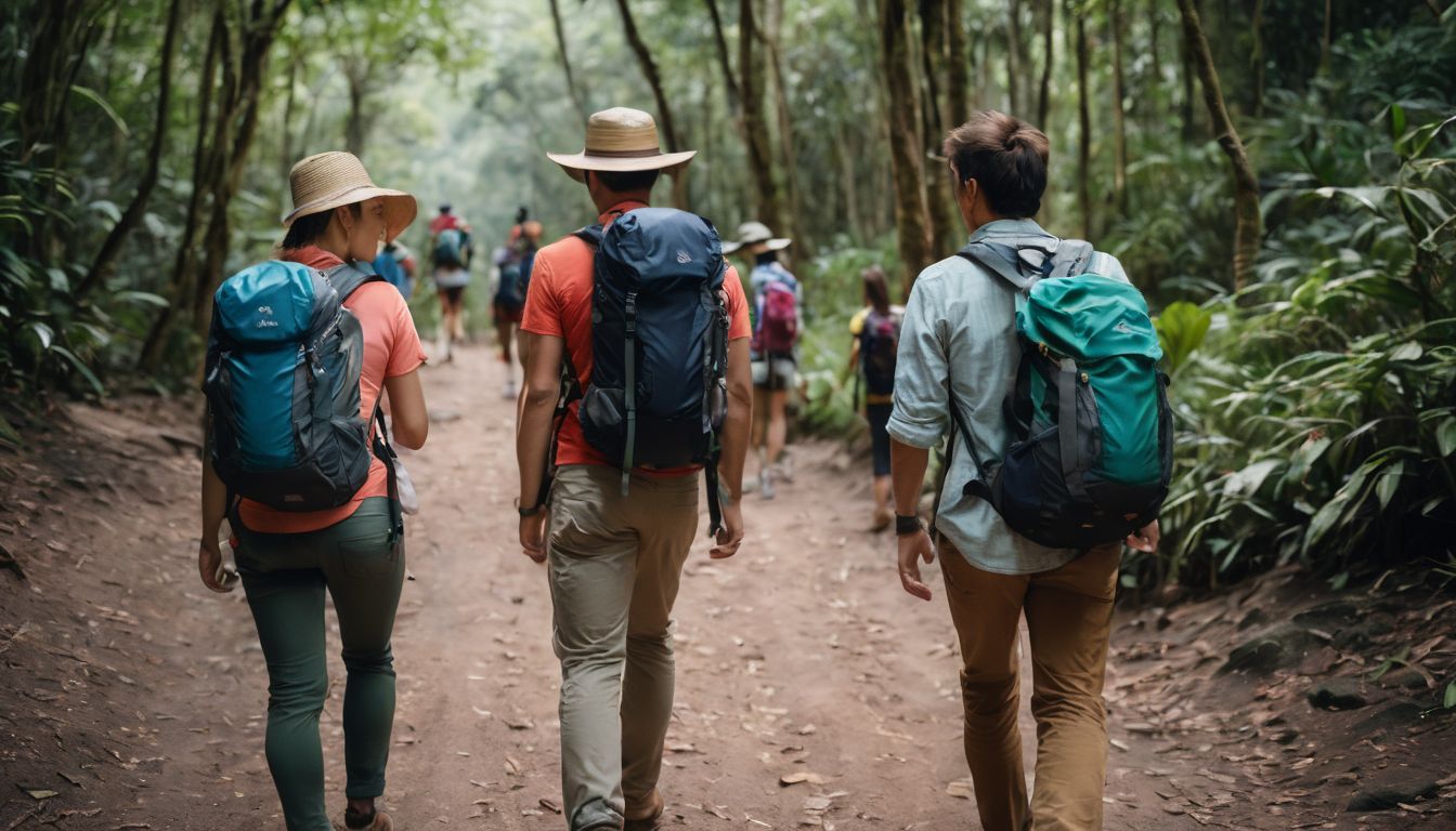 A diverse group of friends hiking through the scenic trails of Hat Chao Mai National Park.