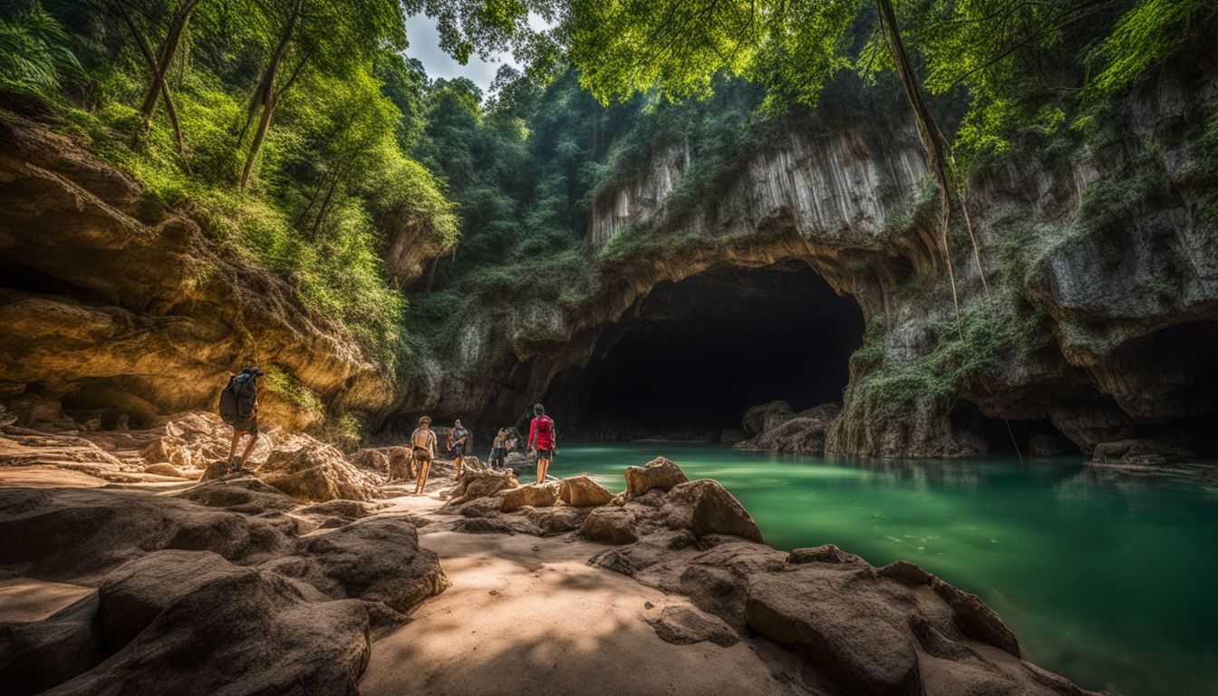 A vibrant and scenic photo of the entrance to Phraya Nakhon Cave surrounded by lush greenery.