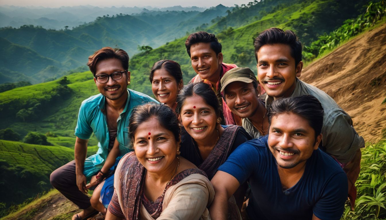 A diverse group of travelers exploring the culture and landscapes of the Chittagong Hill Tracts.