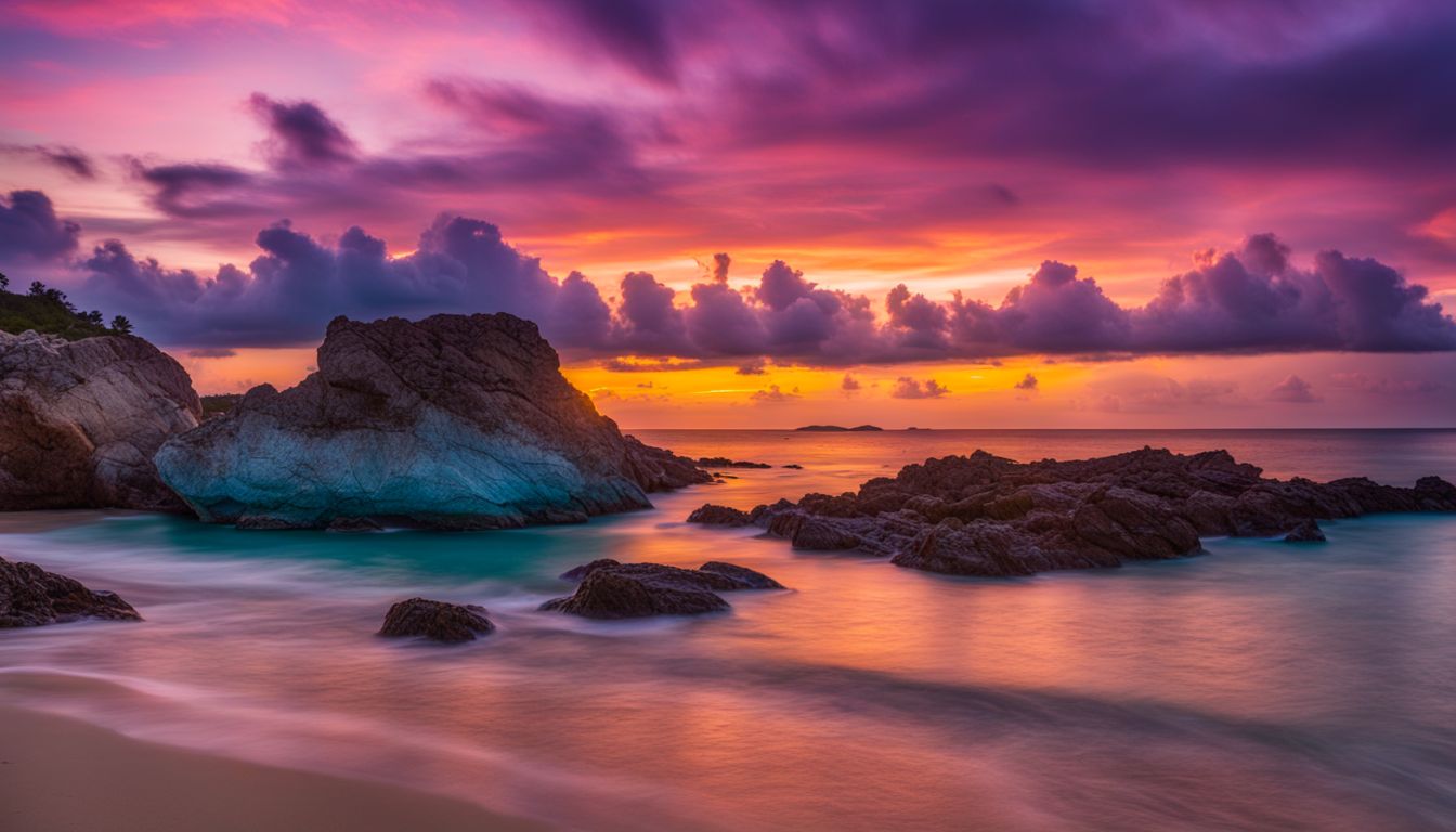 A stunning sunset over the beautiful beaches of Saint Martin Island, captured with precision and vivid colors.