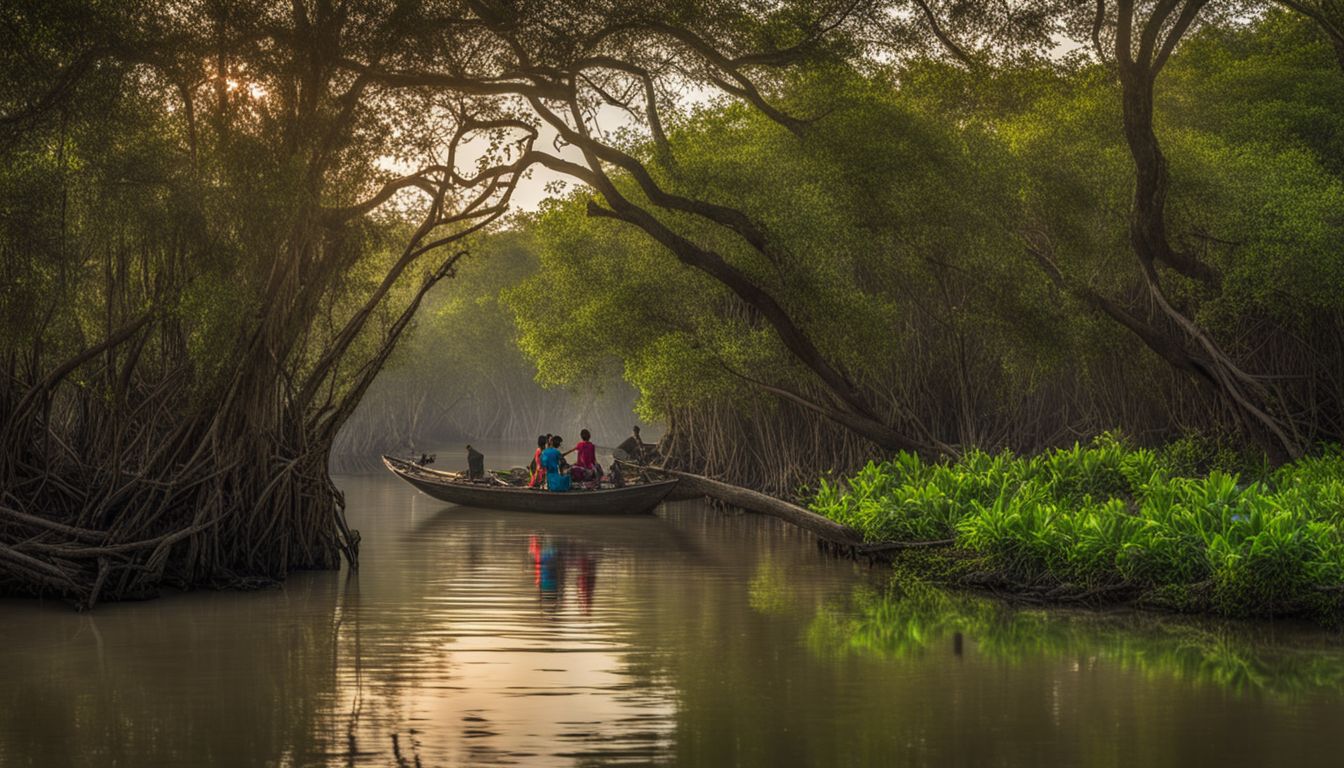 A photo of the Sundarban Mangrove Forest showcasing its dense trees and abundant wildlife.