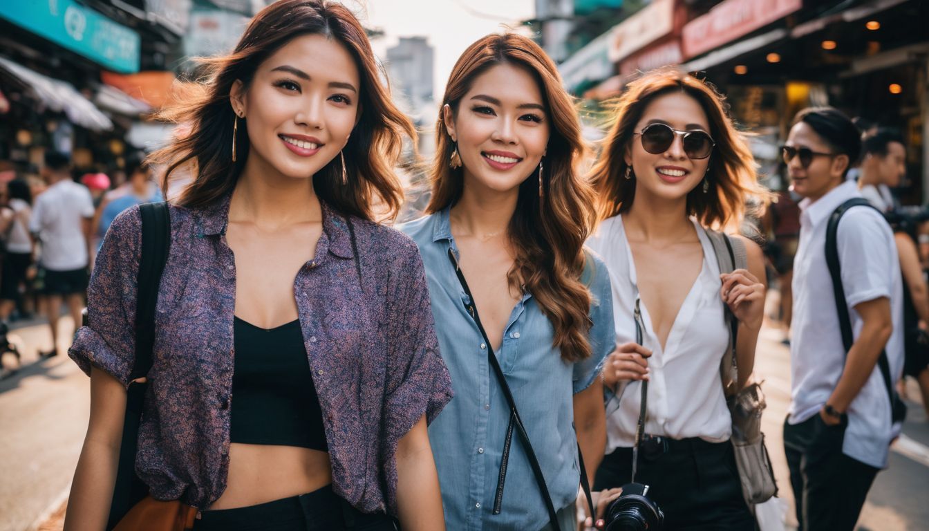 A diverse group of friends explore the vibrant streets of Bangkok in this photo.