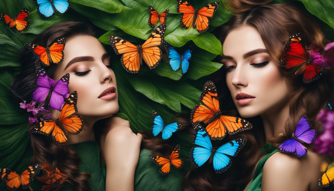 A striking photograph of butterflies in a vibrant green landscape, with a diverse group of people capturing the moment.