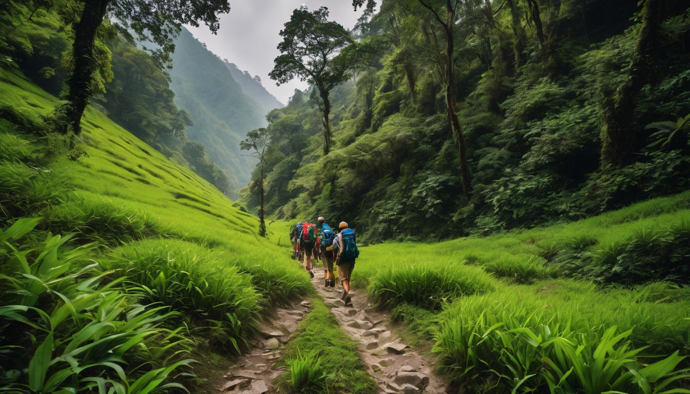 A diverse group of hikers explore the vibrant forests of Jaflong.