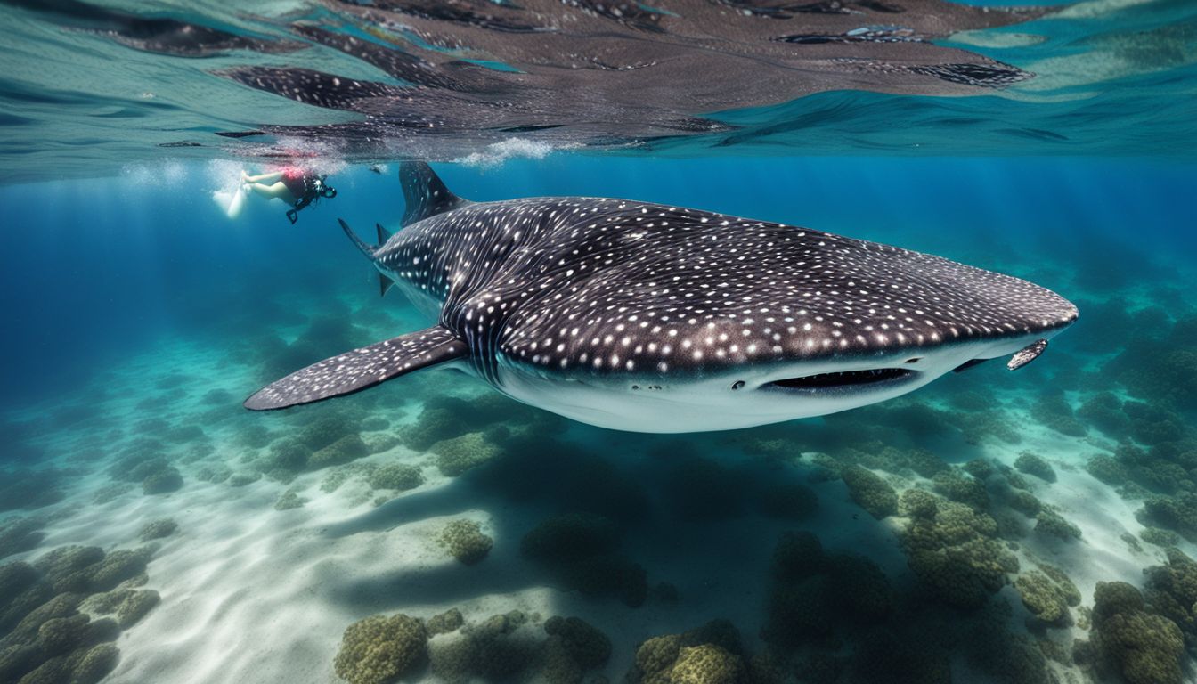 A snorkeler swims alongside a whale shark in the clear waters of Sail Rock, captured in a stunning photograph.
