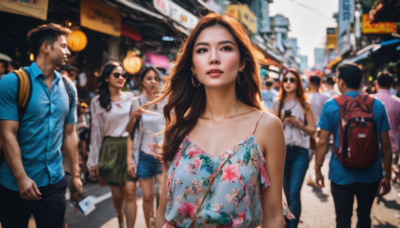 A diverse group of travelers exploring the vibrant streets of Bangkok with clear and dynamic photography.