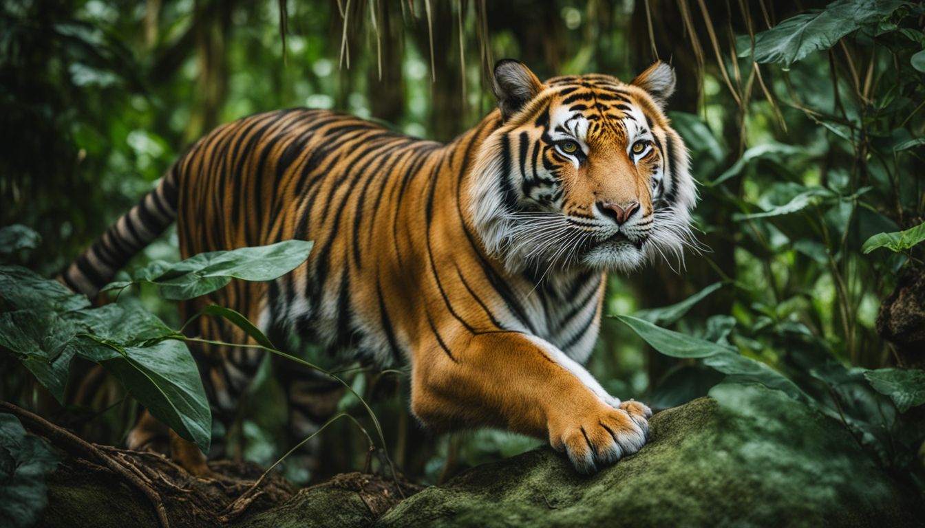 A rare sighting of a tiger in the lush jungles of Thailand captured through wildlife photography.