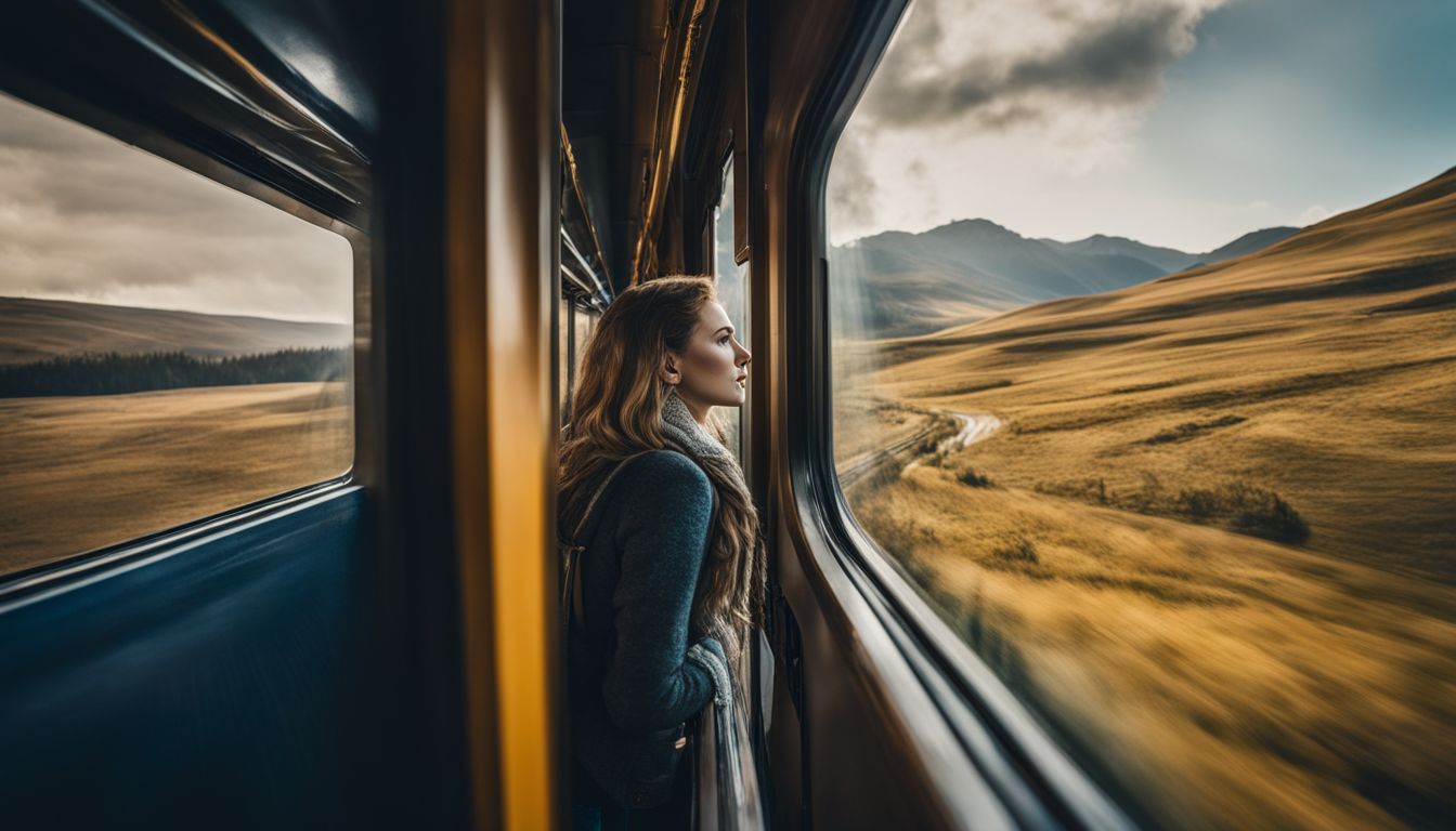 A traveler captures scenic landscapes from a train window, showcasing different faces, outfits, and bustling atmospheres.