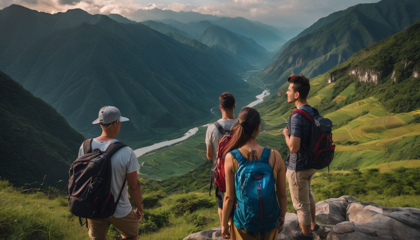 A group of friends admire the stunning view of Sajek Valley in a vibrant and bustling atmosphere.