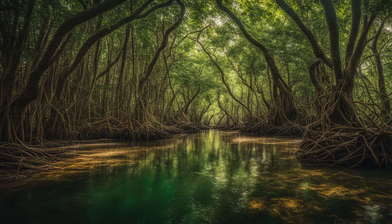 A vibrant and diverse mangrove forest teeming with wildlife, captured in stunning detail by a professional photographer.