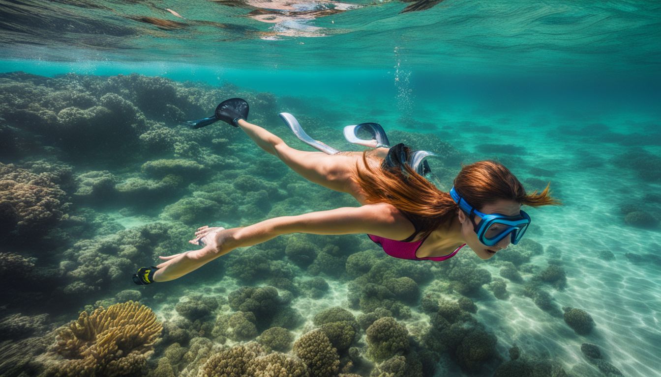 A woman snorkeling in the crystal-clear waters of Naval Beach surrounded by untouched natural beauty.