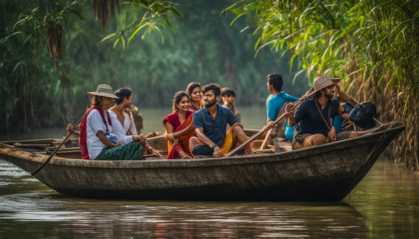Visitors enjoying a boat ride through the serene Ratargul Swamp Forest.