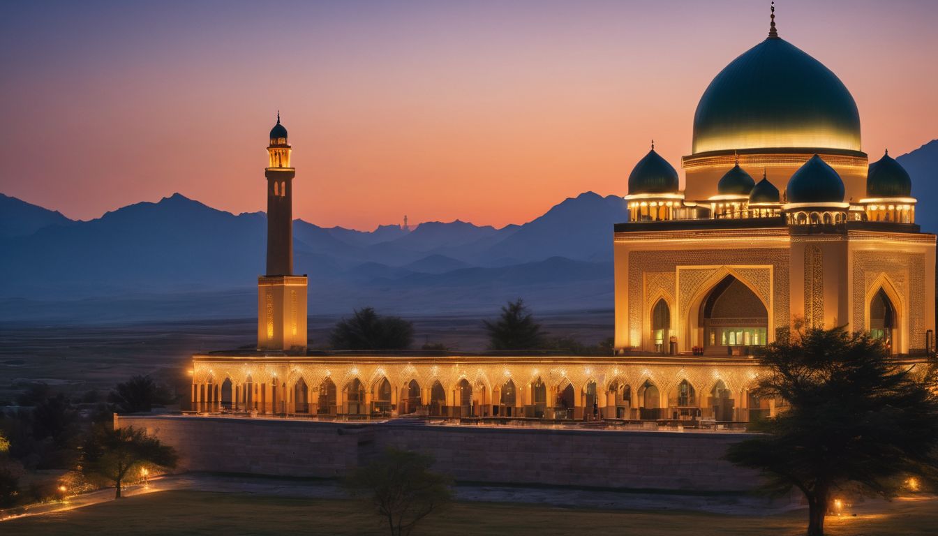 The photo showcases the stunning Shat Gambuj Mosque at sunset, capturing its historic and captivating beauty.