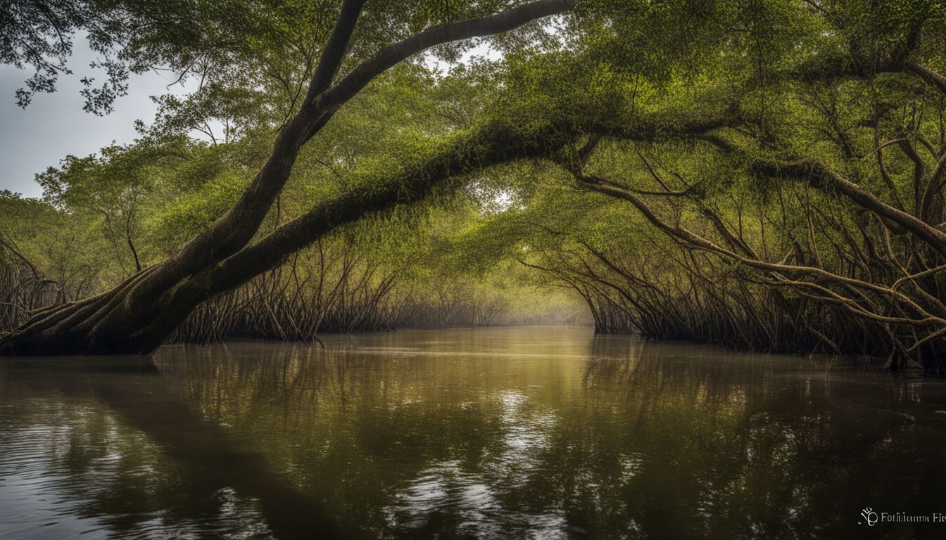 A photo of the majestic mangrove forests of the Sundarbans showcasing wildlife and various individuals in different outfits and hairstyles.