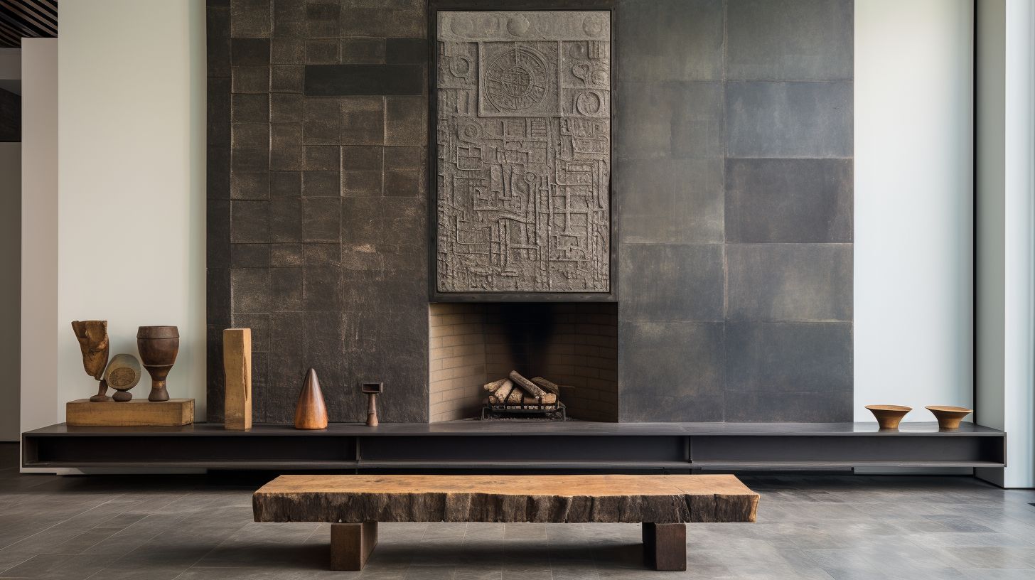 A cast-iron and steel fireplace grate are shown together, highlighting their textures.