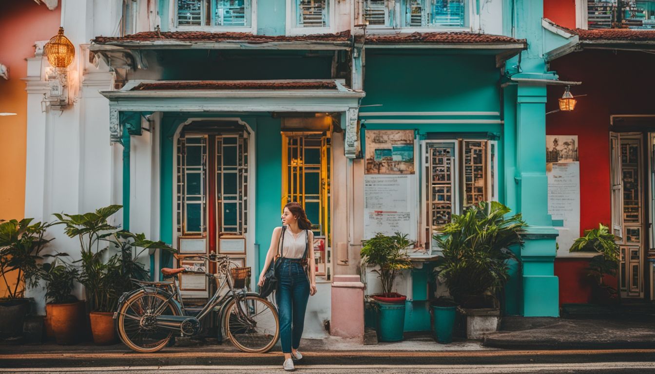 A traveler explores the vibrant streets of Katong, immersing in Peranakan culture and enjoying affordable hotels.