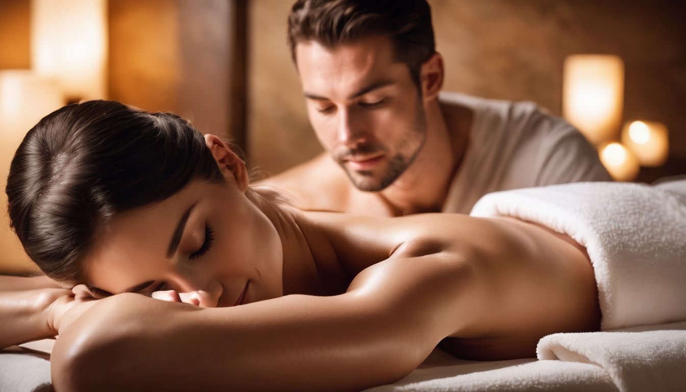 A couple enjoying a relaxing massage together in a luxurious spa.