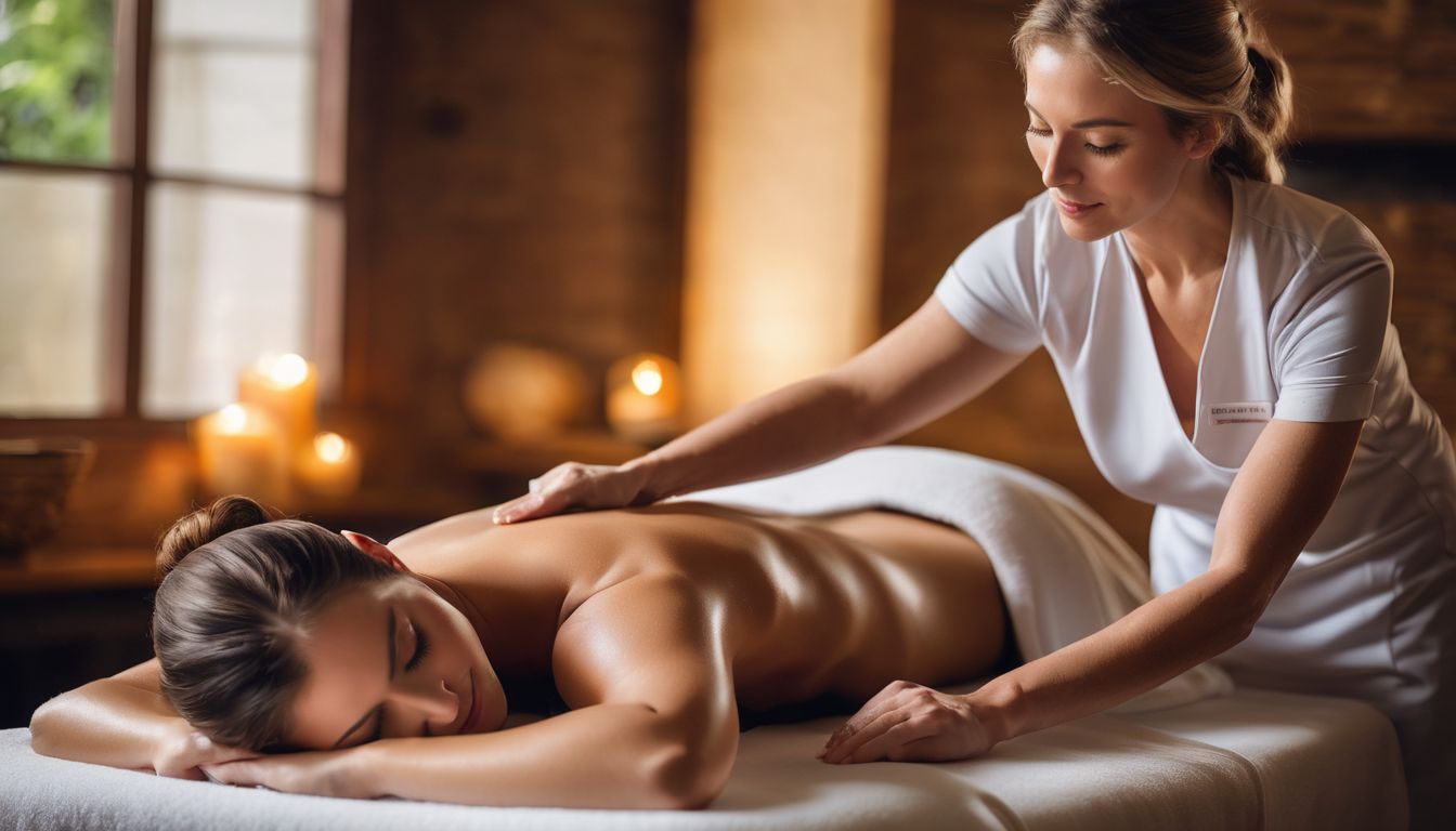 A massage therapist provides a relaxing massage in a peaceful spa environment.