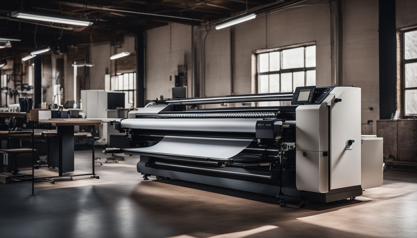 A modern lamination machine in a clean and professional workspace with diverse employees.